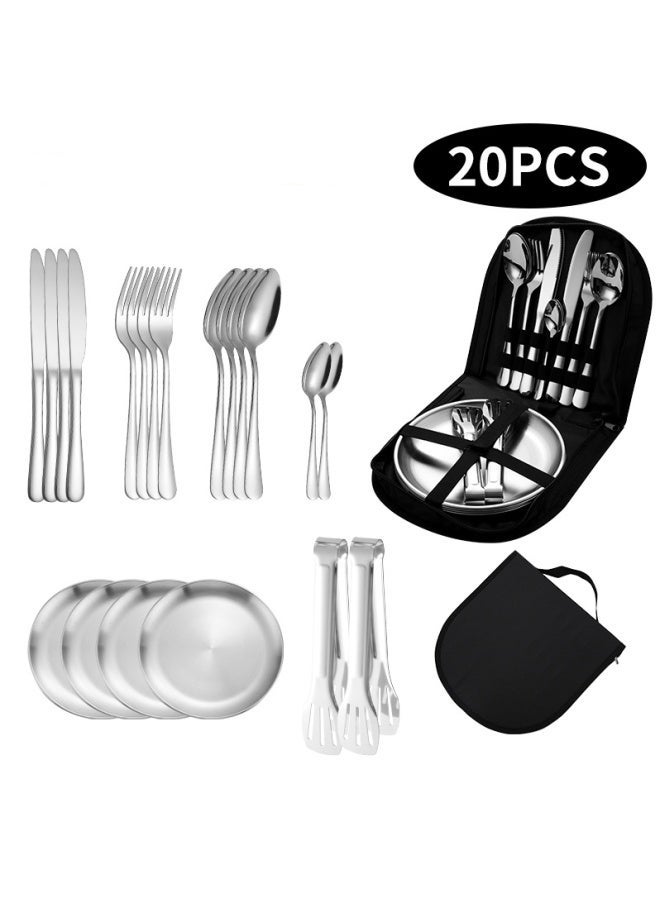 Outdoor Portable Stainless Steel Cutlery Knife, Fork And Spoon 10 Piece Set 20 Piece Set Travel Picnic Knife, Fork And Spoon